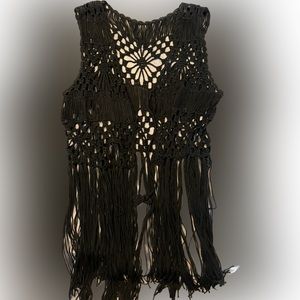 Hippy black macrame vest